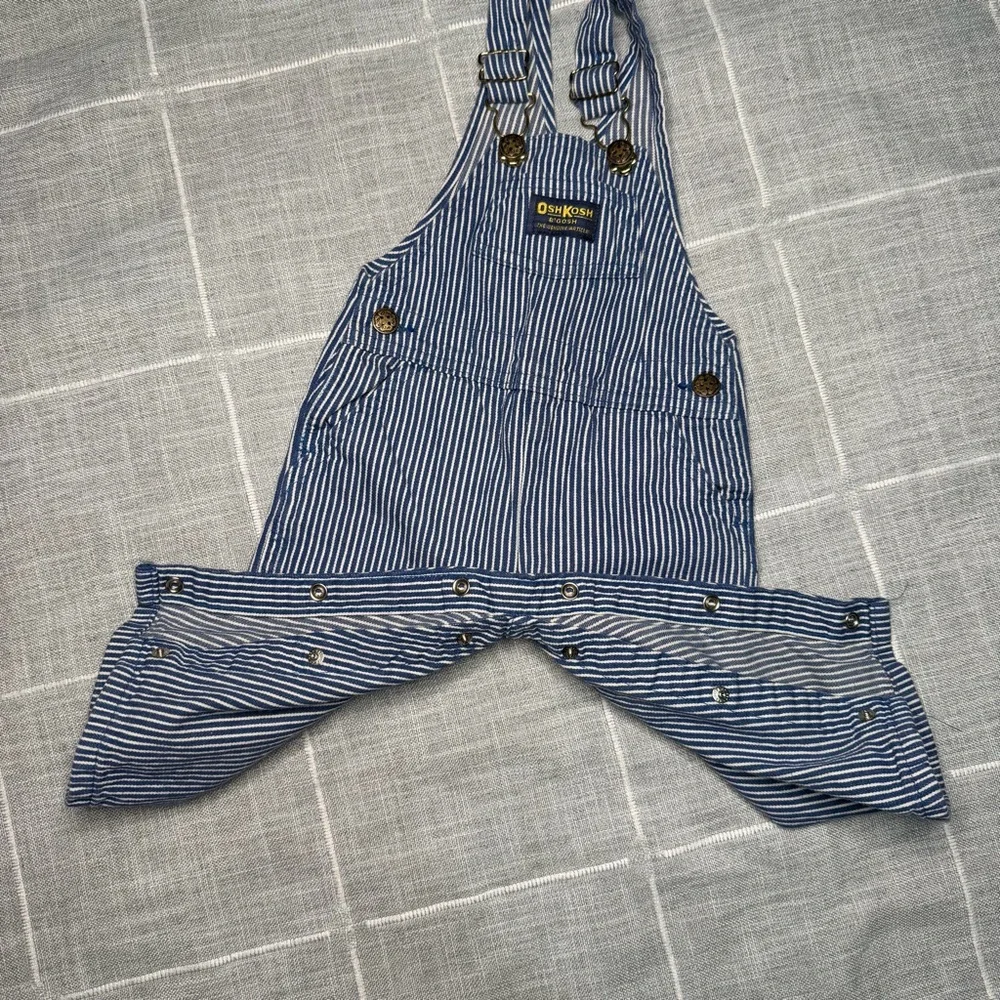 OshKosh B'Gosh 18‎ Month Conductor Stripes Vintage 90s Overalls made in USA